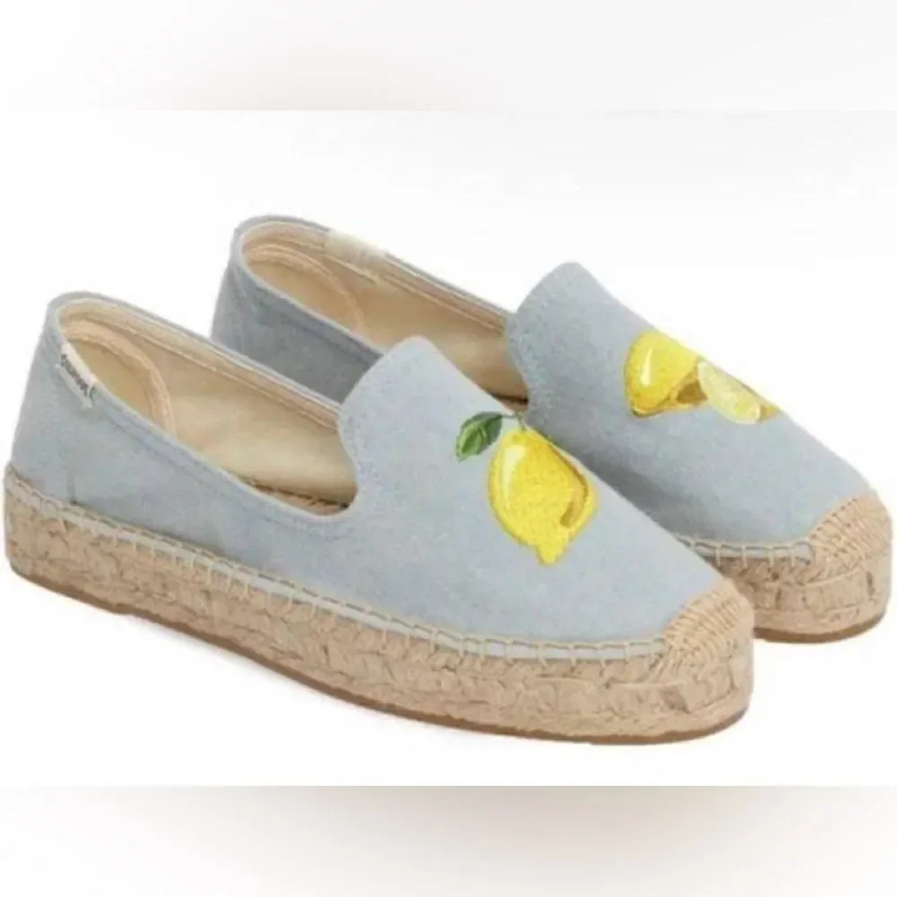 SOLUDOS platform espadrille flats embroidered lemons Size 9.5